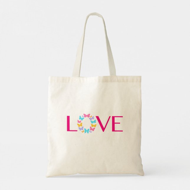 Bolsa Tote Saco de Toque de Amor e Borboletas (Verso)