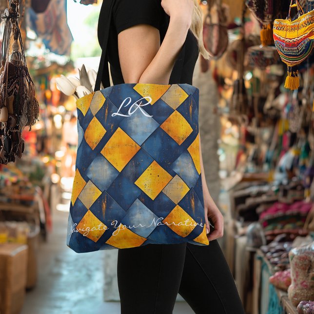 Bolsa Tote Saco de Toque de Diamante Azul e Amarelo e Elegant (Criador carregado)