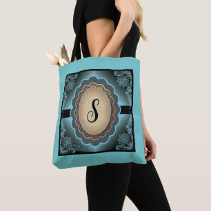 Bolsa Tote Saco de Toque de Lace de Turquesa Monograma