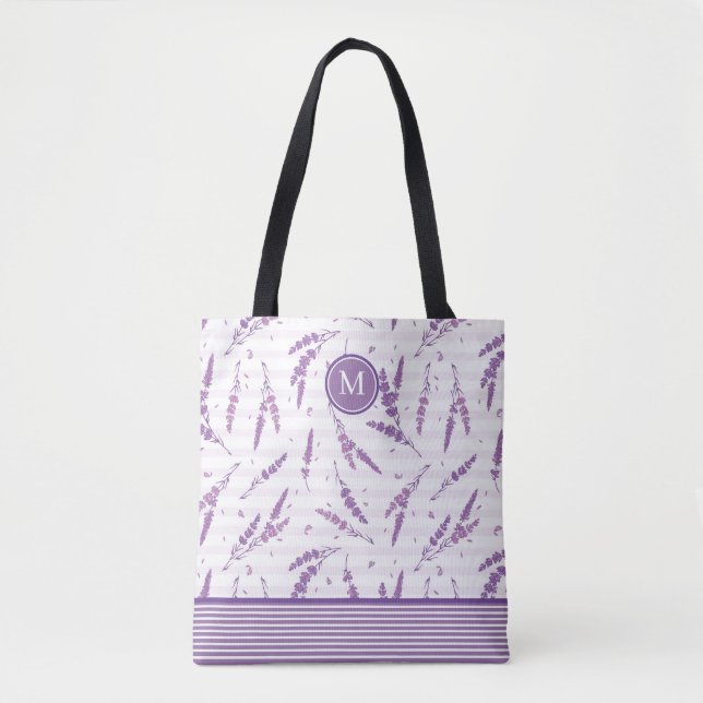 Bolsa Tote Saco de Toque de Lavanda Monograma (Frente)