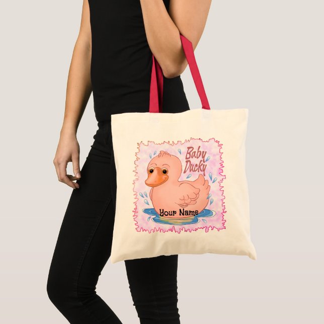 Bolsa Tote Saco de Toque de Pato de Borracha Rosa (Frente (produto))