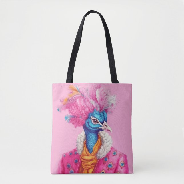 Bolsa Tote Saco de Toque de Peacock Rosa (Frente)