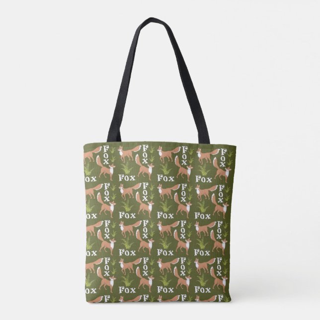 Bolsa Tote Saco de Toque de Raposa Verde e Ferns (Verso)