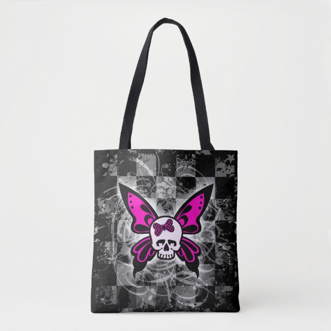 Bolsa Tote Saco de Toque do Crânio da Borboleta (Frente)