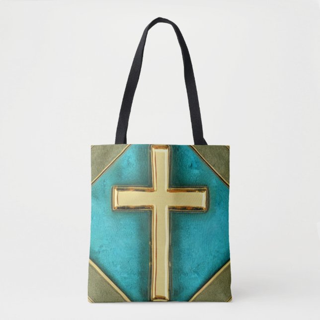 Bolsa Tote Saco de Toque Dourado e Teal (Frente)
