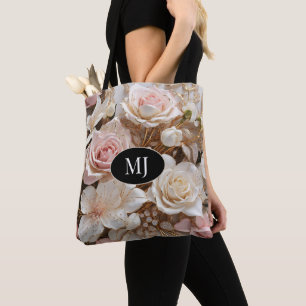 Bolsa Tote Saco de Toque Floral Rosa Rosa Cor-de-Rosa Cor-de-