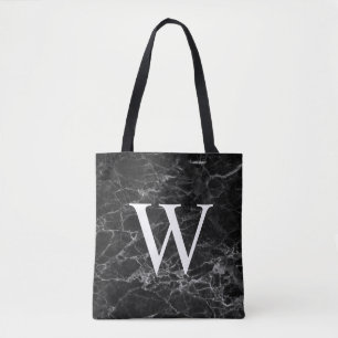 Bolsa Tote Saco de Toque Inicial do Marble Preto