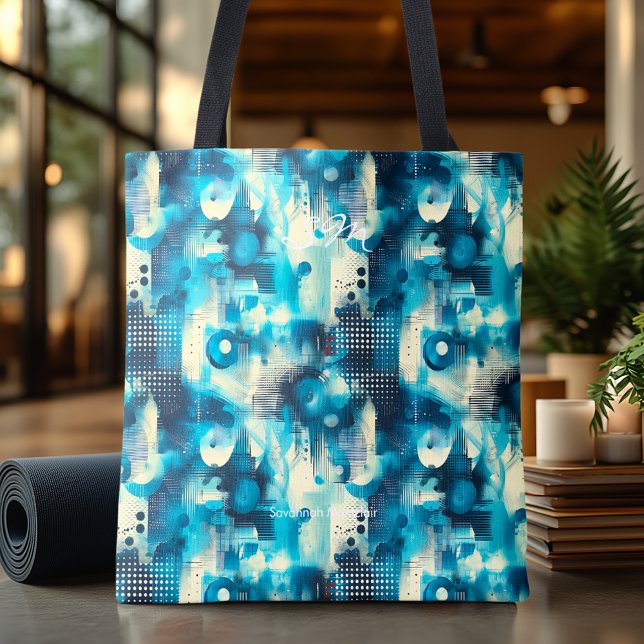 Bolsa Tote Saco de Toque Personalizado do Abstrato Azul Tranq (Criador carregado)