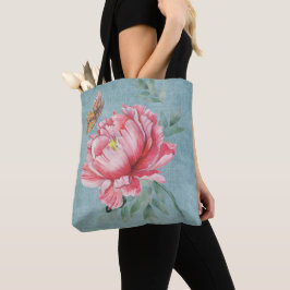 Bolsa Tote Saco de Toque Rosa de Peony e Borboleta