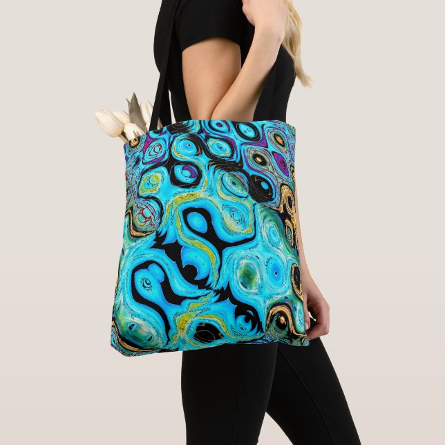 Bolsa Tote Saco de Toques Azul Teal (Close Up)