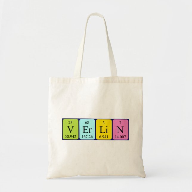Bolsa Tote Saco de toques com nome de mesa periódica Verlin (Frente)