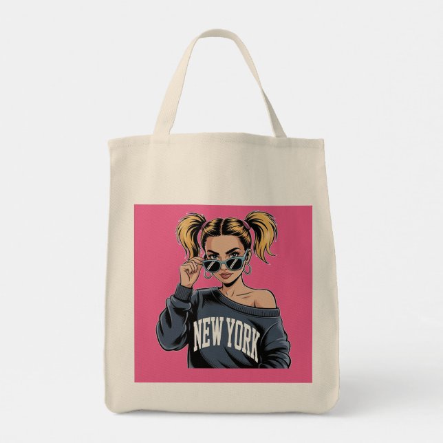Bolsa Tote Saco de Toques da Garota NYC Chic (Verso)