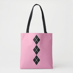 Bolsa Tote Saco de Toques de Argyle Preto Rosa