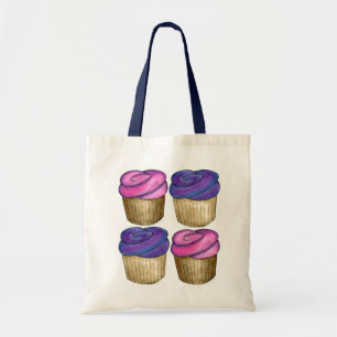 Bolsa Tote Saco de Toques de Cupcakes de Aquarelas Rosa e Rox