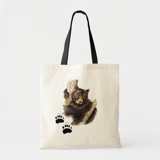 Bolsa Tote Saco de Toques de Pegada do Urso Negro (Frente)