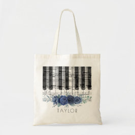 Bolsa Tote saco de toques de rosas de piano azul