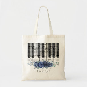Bolsa Tote saco de toques de rosas de piano azul