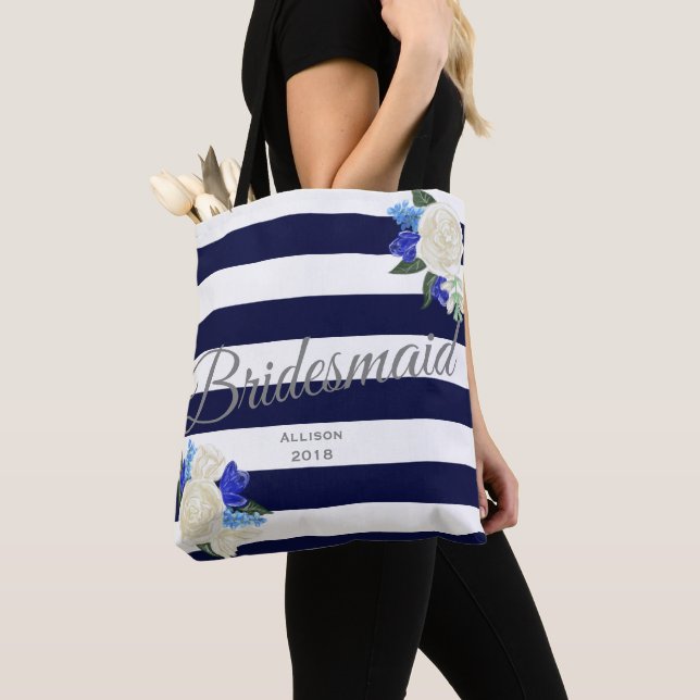 Bolsa Tote Saco de Toques Floral de Bridesmaid Azul Profundo (Close Up)