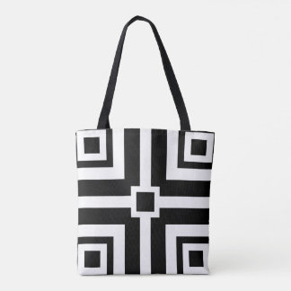 Bolsa Tote Saco de Toques Geométricos Branco e Preto-Chic