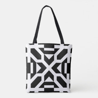 Bolsa Tote Saco de Toques Geométricos Branco e Preto-Chic