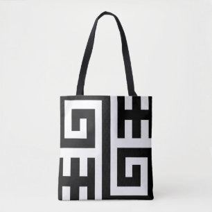 Bolsa Tote Saco de Toques Geométricos Branco e Preto-Chic