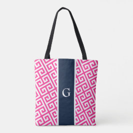 Bolsa Tote Saco de Toques Grego - Monograma Rosa Quente