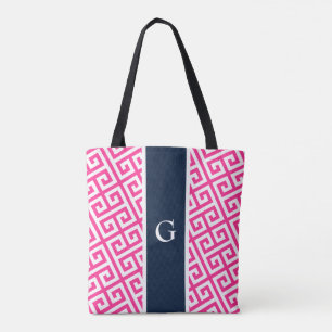Bolsa Tote Saco de Toques Grego - Monograma Rosa Quente