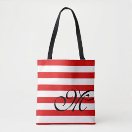 Bolsa Tote Saco de Toques Monograma e Stripes - Vermelho