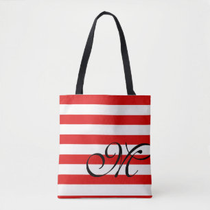 Bolsa Tote Saco de Toques Monograma e Stripes - Vermelho