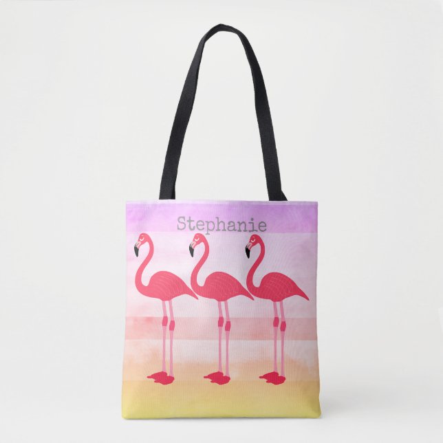 Bolsa Tote saco de toques personalizado de flamingo rosa pers (Frente)