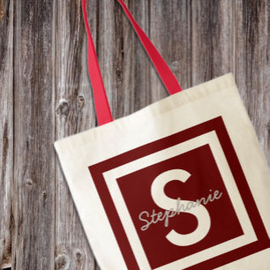 Bolsa Tote Saco de Toques Personalizado do Monograma Vermelho