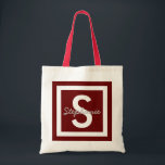 Bolsa Tote Saco de Toques Personalizado do Monograma Vermelho<br><div class="desc">Saco de tote personalizado com monograma vermelho</div>