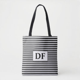 Bolsa Tote Saco de Toques Preto/Branco Inicial Personalizado
