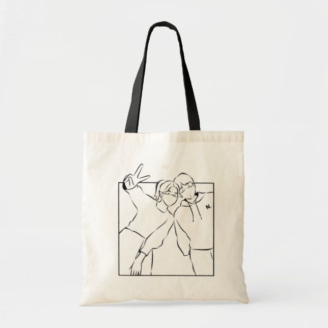 Bolsa Tote Saco de Toques Romântico - Design de Amor de Casal (Frente)