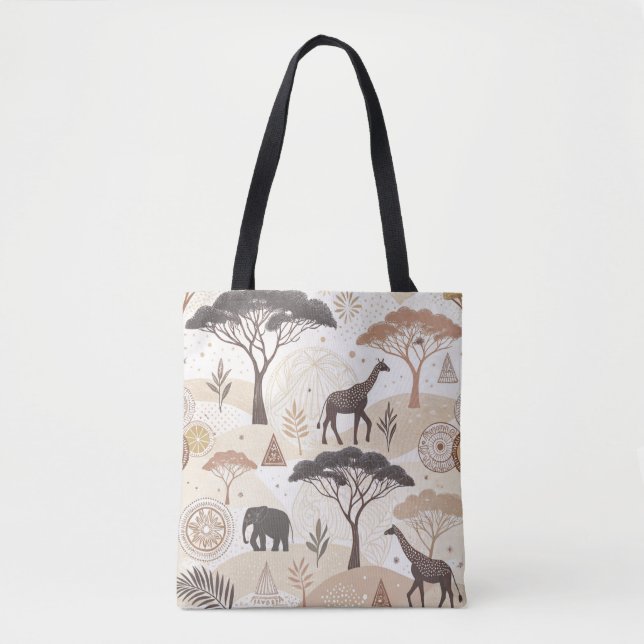 Bolsa Tote Saco de Tota Africano "Safari-Themed" com Animais (Frente)