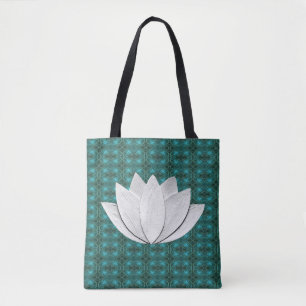 Bolsa Tote Saco de Tota Azul Galáxia Verde da Flor Lotus