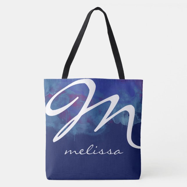 Bolsa Tote saco de tota azul-impressão com nome (Frente)