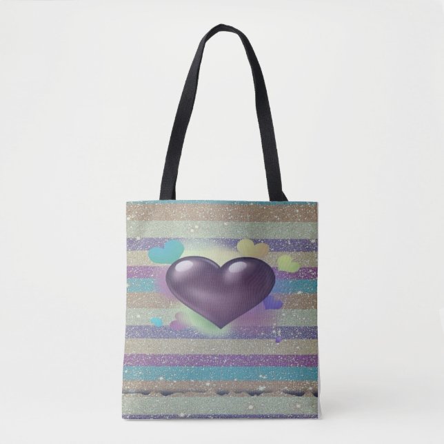 Bolsa Tote Saco de Tota Cardíaca com Brilho Roxo (Frente)