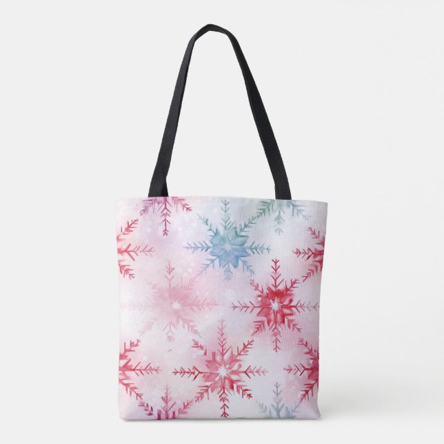 Bolsa Tote Saco de Tota com Floco de Neve Aquarela - Inverno  (Verso)