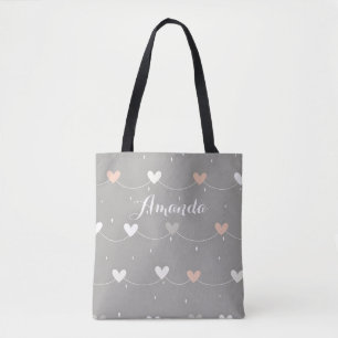 Bolsa Tote Saco de Tota da Canvas do Coração da Cinza Branca