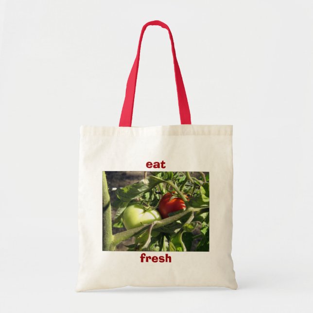 Bolsa Tote Saco de Tota da canvas - Tomates, Vermelho e Verde (Frente)