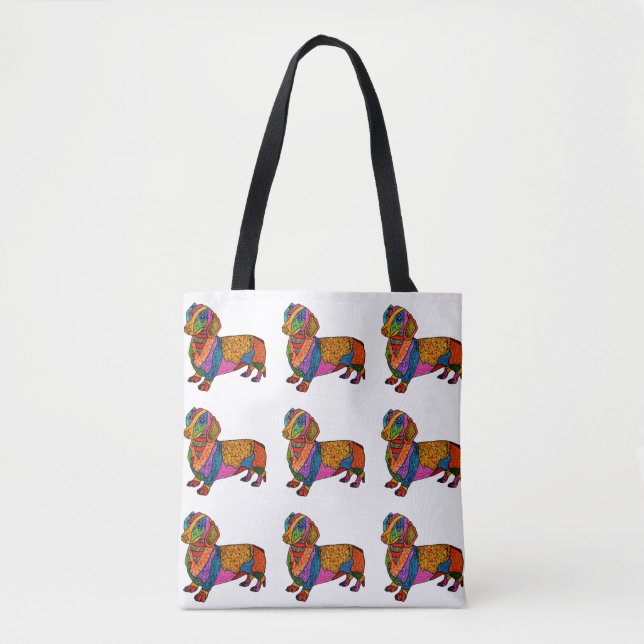 Bolsa Tote Saco de Tota Dachshund, Gelado e Colorido (Frente)