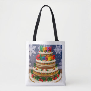 Bolsa Tote Saco de Tota de Bolo de Natal Festivo Colorido