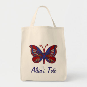 Bolsa Tote Saco de Tota de Borboleta Azul Vermelho