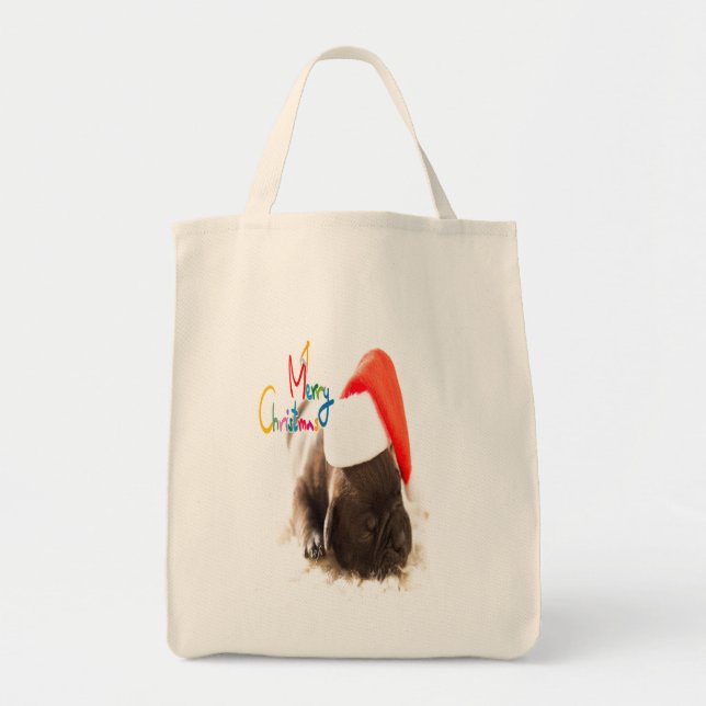 Bolsa Tote Saco de tota de cachorrinho de Natal (Frente)