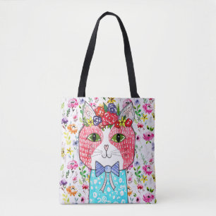 Bolsa Tote Saco de Tota de Gato Bonito e Colorido