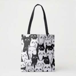 Bolsa Tote Saco de Tota de Gato Branco e Preto - Na moda