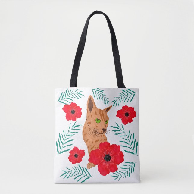 Bolsa Tote Saco de Tota de Gato Floral (Frente)