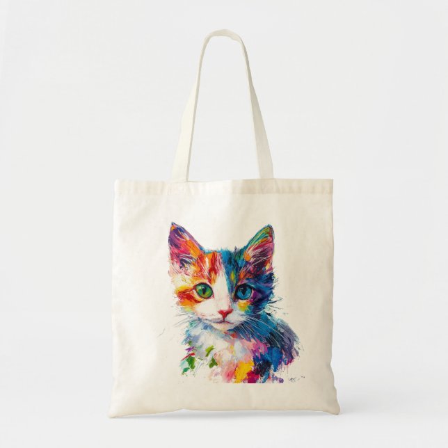 Bolsa Tote Saco De Tota De Gato Vibrante - Gato Artístico Col (Frente)
