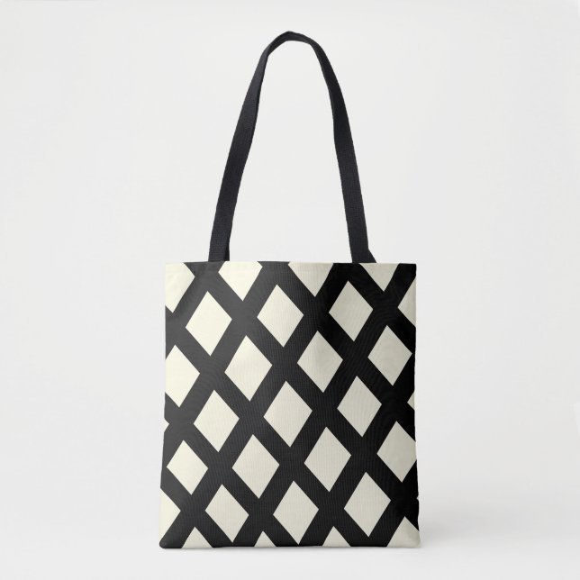 Bolsa Tote Saco de Tota de Lattice (Creme & Preto) (Frente)